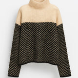 Sienna | High-Neck Knitted Jumper with Modern Chevron Pattern