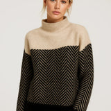 Sienna | High-Neck Knitted Jumper with Modern Chevron Pattern