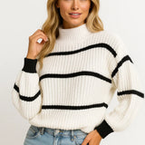 Ruby | Ribbed Striped Jumper with Stand Collar – Warm & Casual