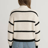 Ruby | Ribbed Striped Jumper with Stand Collar – Warm & Casual