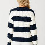 Ellie | V-Neck Striped Jumper with Cable Knit Pattern – Warm Autumn Style