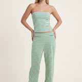 Isla | Stripe Co-Ord Set with Strapless Top and Wide Leg Trousers