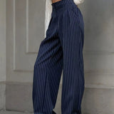 Sienna | Wide Leg High Waist Pinstripe Trousers
