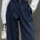Sienna | Wide Leg High Waist Pinstripe Trousers