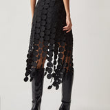 Elara | High-Waisted Midi Skirt with Laser Cut Circular Cutouts