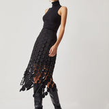 Elara | High-Waisted Midi Skirt with Laser Cut Circular Cutouts