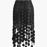 Elara | High-Waisted Midi Skirt with Laser Cut Circular Cutouts