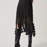 Elara | High-Waisted Midi Skirt with Laser Cut Circular Cutouts