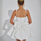 Juliette | Sequin Square Neck Mini Dress with Bow Detail