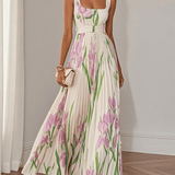 Elowen | Sleeveless Floral Chiffon Maxi Dress with Square Neck
