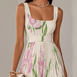 Elowen | Sleeveless Floral Chiffon Maxi Dress with Square Neck