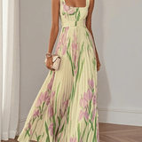 Elowen | Sleeveless Floral Chiffon Maxi Dress with Square Neck
