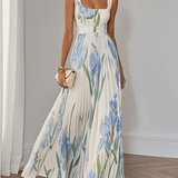 Elowen | Sleeveless Floral Chiffon Maxi Dress with Square Neck