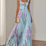Elowen | Sleeveless Floral Chiffon Maxi Dress with Square Neck