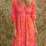 Celestine | Elegant Orange Midi Dress with Feminine Silhouette