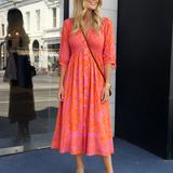 Celestine | Elegant Orange Midi Dress with Feminine Silhouette