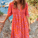 Celestine | Elegant Orange Midi Dress with Feminine Silhouette