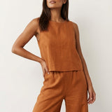 Holly | Wide-Leg Linen-Look Trousers Two-Piece Set