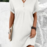 Elovienne | Women’s V-Neck Midi Dress with Elegant Flowing Silhouette