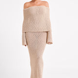 Evelyn | Off-Shoulder Bouclé Maxi Dress