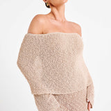 Evelyn | Off-Shoulder Bouclé Maxi Dress