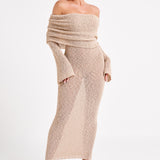 Evelyn | Off-Shoulder Bouclé Maxi Dress