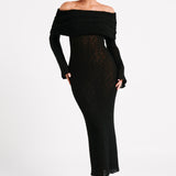 Evelyn | Off-Shoulder Bouclé Maxi Dress