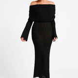 Evelyn | Off-Shoulder Bouclé Maxi Dress