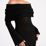 Evelyn | Off-Shoulder Bouclé Maxi Dress