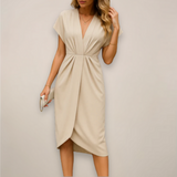 Yasmine | Classic V-Neck Wrap Front Midi Dress