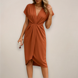Yasmine | Classic V-Neck Wrap Front Midi Dress