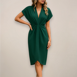 Yasmine | Classic V-Neck Wrap Front Midi Dress