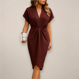Yasmine | Classic V-Neck Wrap Front Midi Dress