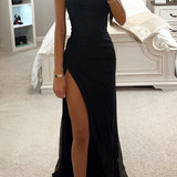 Niamh | Corset Maxi Dress with High Slit and Spaghetti Straps