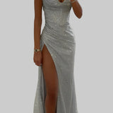 Niamh | Corset Maxi Dress with High Slit and Spaghetti Straps