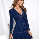 Zoe | Denim Mini Dress with Deep V Neck