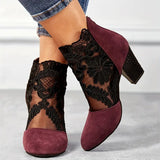 Maravine Studio | Lace Panel Block Heel Pumps with Floral Detail