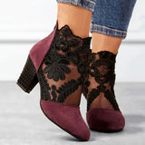 Maravine Studio | Lace Panel Block Heel Pumps with Floral Detail