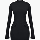 Samantha | Long Sleeve Mini Dress with Peplum Waist Detail