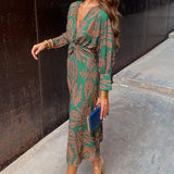 Lizzy | Long Sleeve Wrap Midi Dress with V Neck