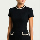 Rema | Mini Dress with Pearl Trim and Pocket Detail