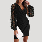 Ava | Mini Wrap Dress with Sheer Long Sleeves