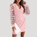 Ava | Mini Wrap Dress with Sheer Long Sleeves