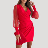 Ava | Mini Wrap Dress with Sheer Long Sleeves