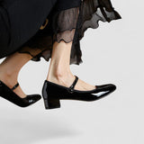 Maravine Studio | Patent Mary Jane Heels with Strap and Block Heel