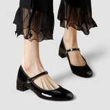 Maravine Studio | Patent Mary Jane Heels with Strap and Block Heel