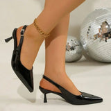 Maravine Studio | Patent Slingback Heels with Pointed Toe Design