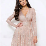 Vanya | Sequin Mini Dress with V-Neck and Long Sleeves