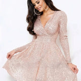 Vanya | Sequin Mini Dress with V-Neck and Long Sleeves