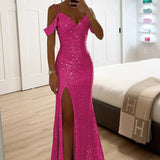 Merrin | Sequin Off-Shoulder Maxi Dress with High Slit